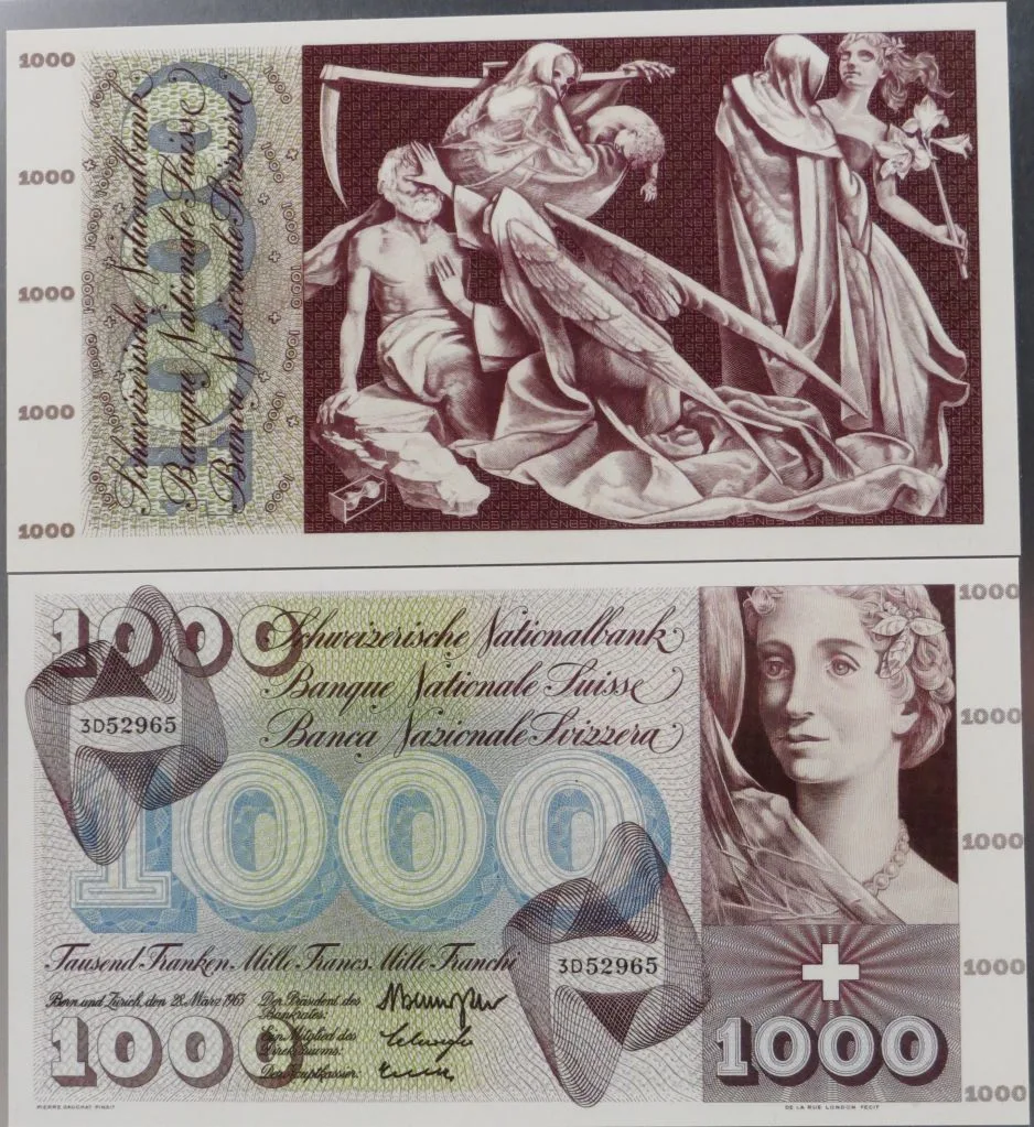 Banknote Fr 1000, historisch, 1957 — تصویر رکورد یوروپیانا