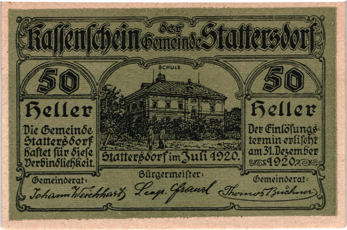 20 Heller, Notgeldschein der Gemeinde Stattersdorf, Niederösterreich — تصویر رکورد یوروپیانا