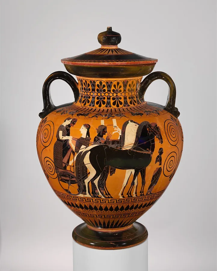 Terracotta neck-amphora (jar) with lid and knob (27.16) — تصویر رکورد ویکی‌داده