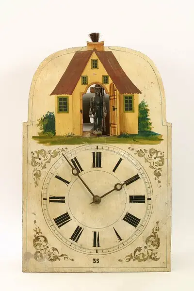 Lackschilduhr mit "Schornsteinfeger", Jacob Bäuerle, Furtwangen, um 1860 — تصویر رکورد یوروپیانا
