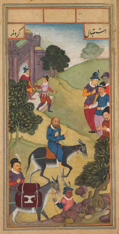 The Entry into Jerusalem (folio 156 recto), from a Mirror of Holiness (Mir’at al-quds) of Father Jerome Xavier — تصویر رکورد موزهٔ هنر کلیولند (دسترسی آزاد)
