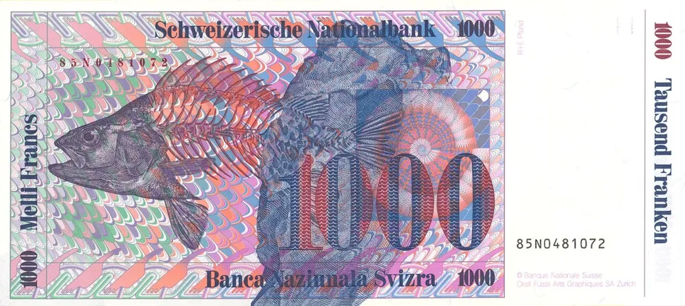 پشت اسکناس 1000 francs فرانک سوئیس