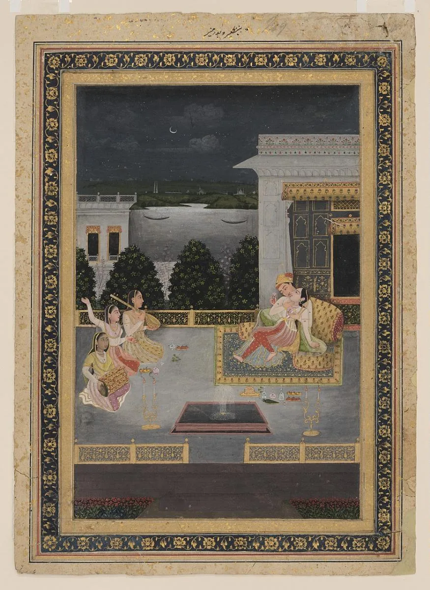 Lovers on a terrace with three musicians — تصویر رکورد موزهٔ ملی هنر آسیایی اسمیتسونیان (دسترسی آزاد)