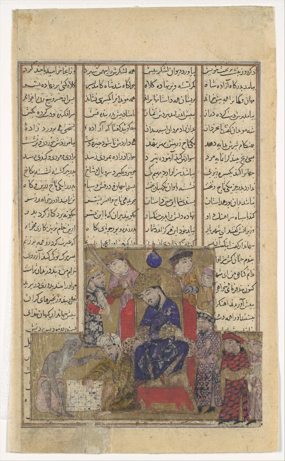 "Buzurjmihr Masters the Game of Chess", Folio from a Shahnama (Book of Kings) — تصویر رکورد موزهٔ متروپولیتن (دسترسی آزاد)
