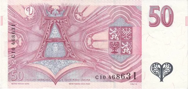 پشت اسکناس 50 Kč کرون چک