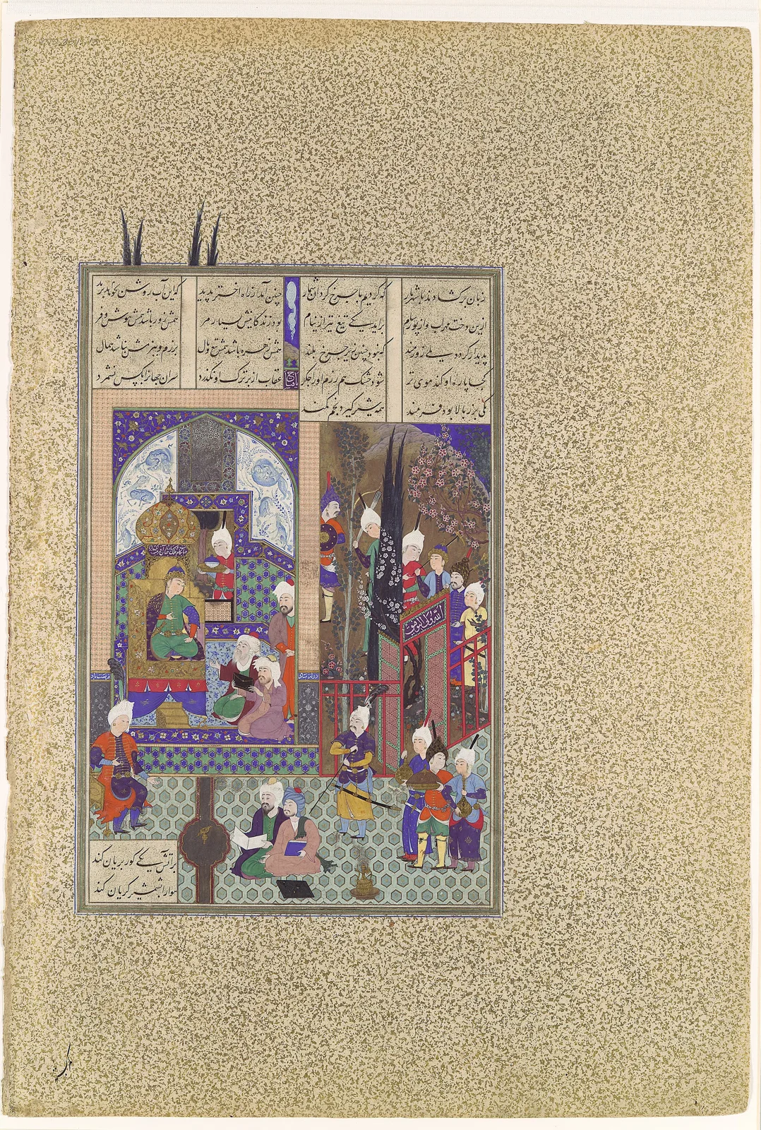 "The Shah's Wise Men Approve of Zal's Marriage", Folio 86v from the Shahnama (Book of Kings) of Shah Tahmasp — تصویر رکورد موزهٔ متروپولیتن (دسترسی آزاد)