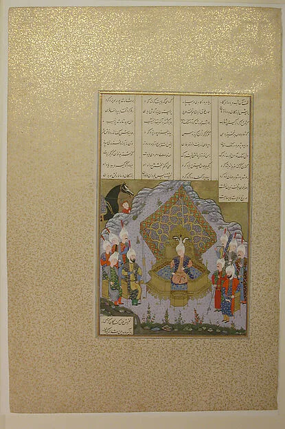 «جلوس یزدگرد دوم بر تخت پادشاهی»، برگی از شاهنامه شاهطهماسب — نمای تکمیلی ثبتشده در رکورد موزه