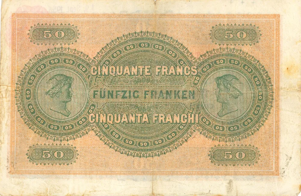 پشت اسکناس 50 francs فرانک سوئیس