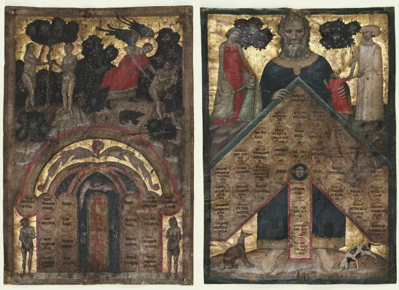 Leaves from a Volume of Johannes Andrea's "Lectura super arboris consanguinitatis et affinitatis: Table of Affinity and Table of Consanguinity" — تصویر رکورد موزهٔ هنر کلیولند (دسترسی آزاد)