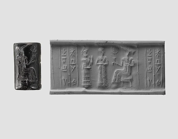 Cylinder seal and modern impression: presentation scene — تصویر رکورد موزهٔ متروپولیتن (دسترسی آزاد)