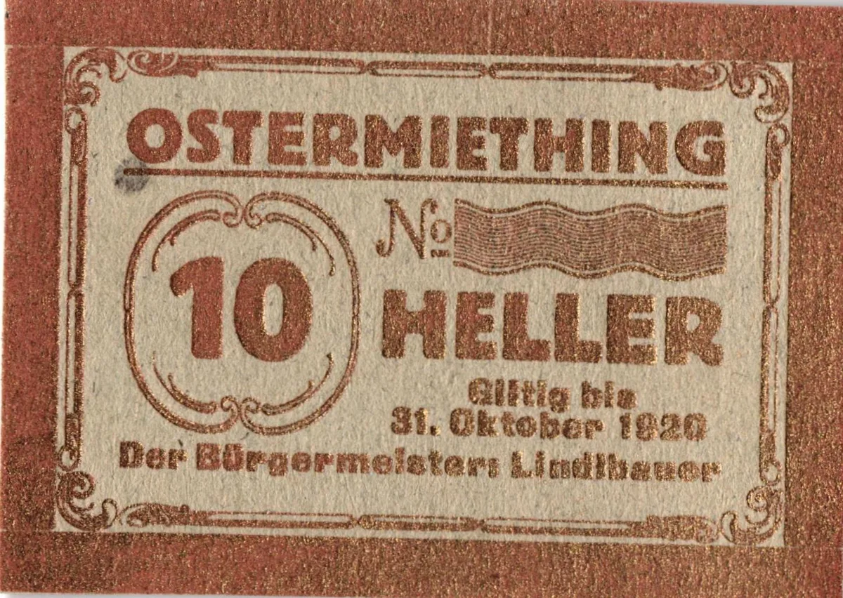 10 Heller, Notgeldschein der Gemeinde Ostermiething, Oberösterreich — تصویر رکورد یوروپیانا