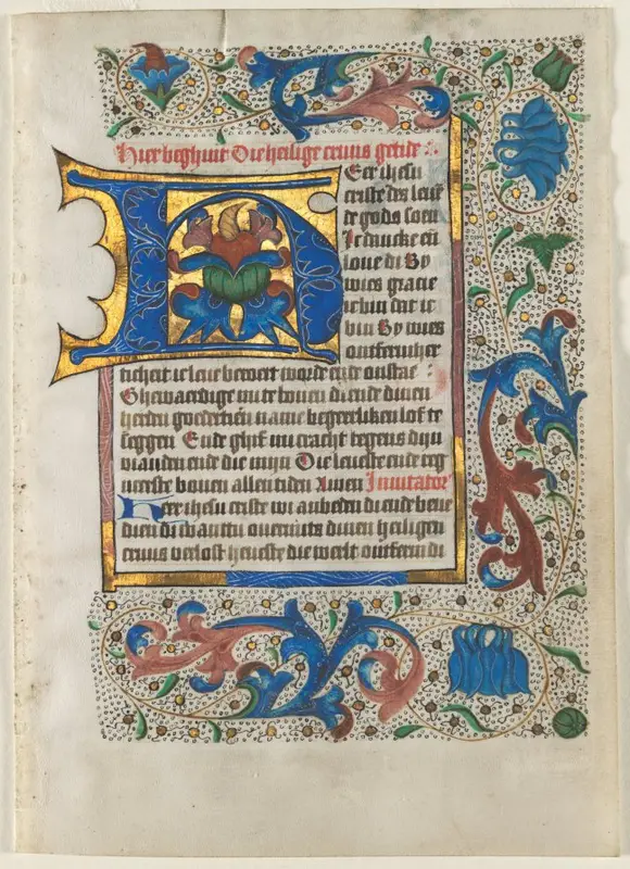 Leaf Excised from a Book of Hours: Decorated Initial H — تصویر رکورد موزهٔ هنر کلیولند (دسترسی آزاد)