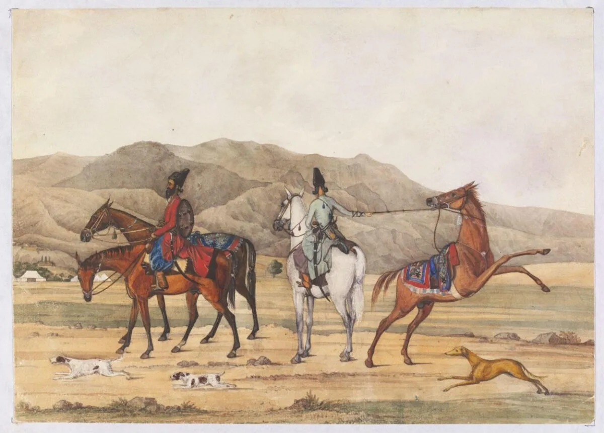 Arabians and Turkoman Horse the property of Sir J. C - - with Persians — تصویر رکورد موزهٔ ویکتوریا و آلبرت