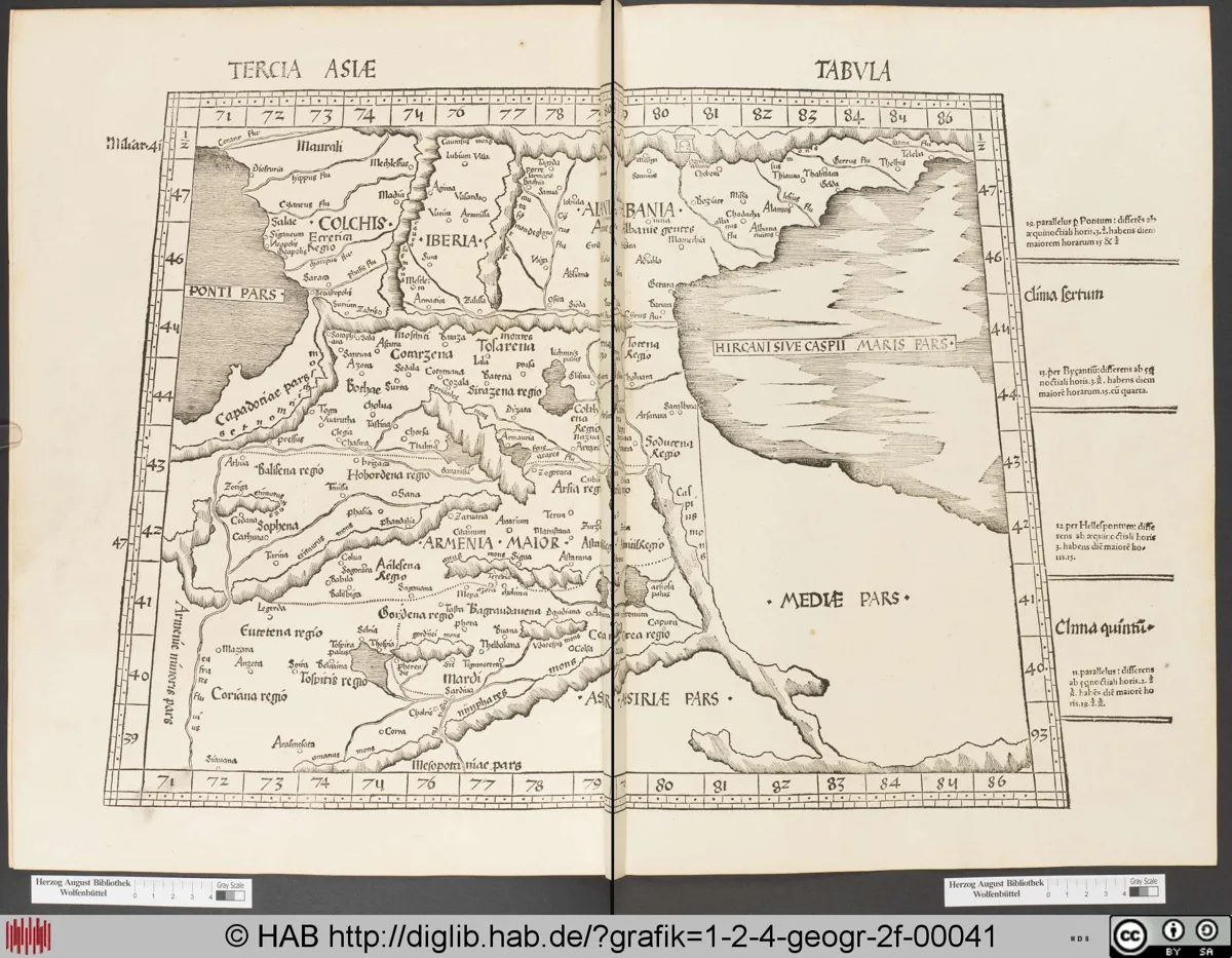 Ptolemäische Landkarte vom Kaukasusgebiet und Persien. — تصویر رکورد یوروپیانا