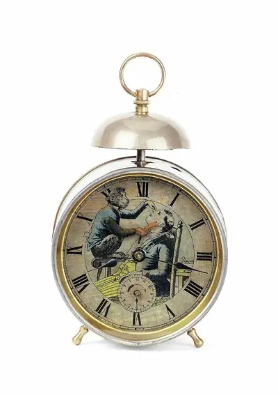 Babywecker mit Affenbarbier, Union Clock Company, Furtwangen, um 1900 — تصویر رکورد یوروپیانا