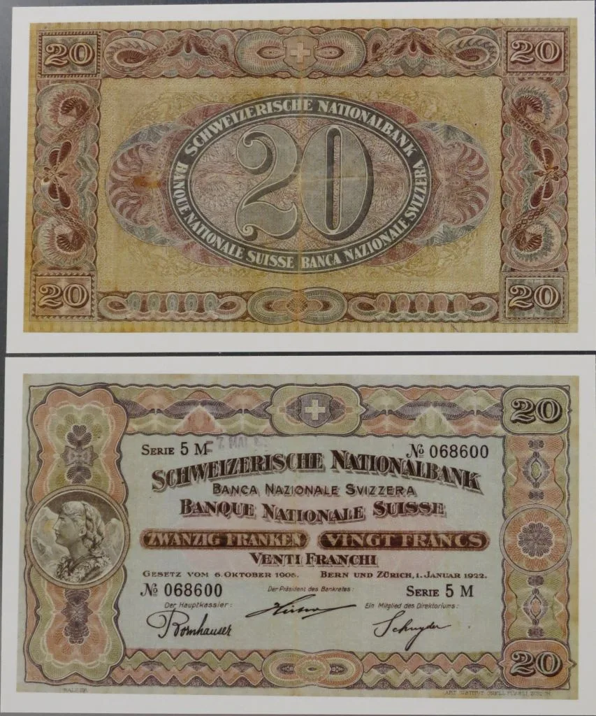 Banknote Fr 20, historisch, 1914 — تصویر رکورد یوروپیانا