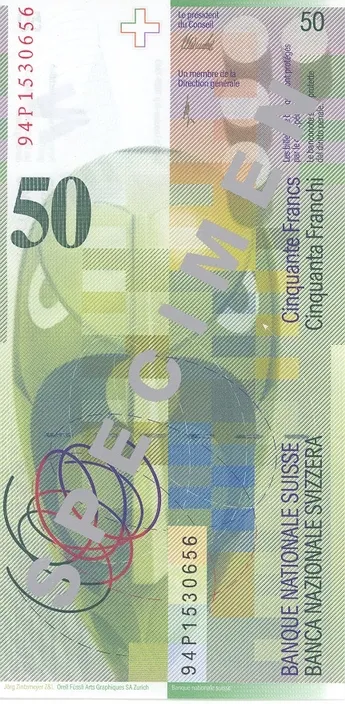 پشت اسکناس 50 francs فرانک سوئیس