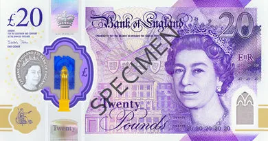 روی اسکناس £20 پوند استرلینگ