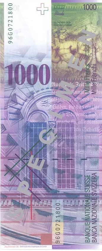 پشت اسکناس 1000 francs فرانک سوئیس