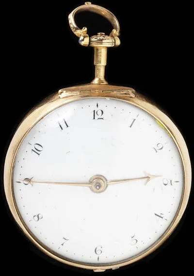 Enamelled gold watch, movement with verge escapement signed 'Jams Tregent, London, 350', England, 1760-1770. Enamelled gold watch, signed 'Jams Tregent, London, 350'. Enamelled gold. — تصویر رکورد یوروپیانا