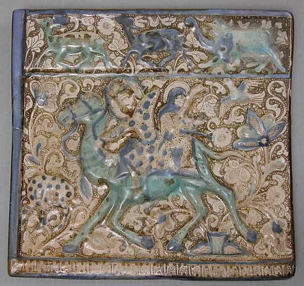 Tile Depicting Bahram Gur and Azada — تصویر رکورد موزهٔ متروپولیتن (دسترسی آزاد)