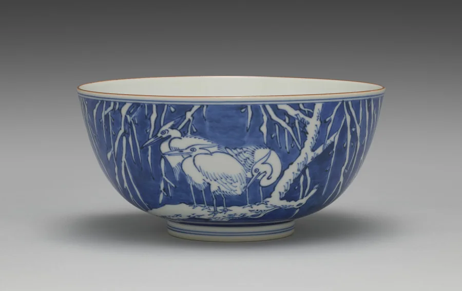 Sweets Bowl with Egrets and Willow in Snow — تصویر رکورد موزهٔ هنر کلیولند (دسترسی آزاد)