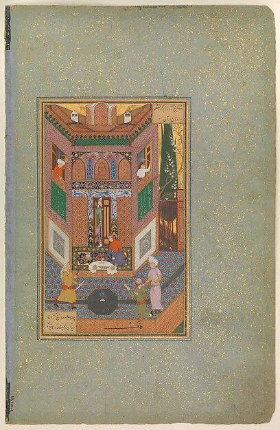 "A Ruffian Spares the Life of a Poor Man", Folio 4v from a Mantiq al-Tayr (Language of the Birds) — تصویر رکورد موزهٔ متروپولیتن (دسترسی آزاد)