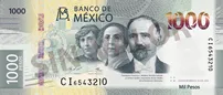 روی اسکناس $1,000 پزوی مکزیک