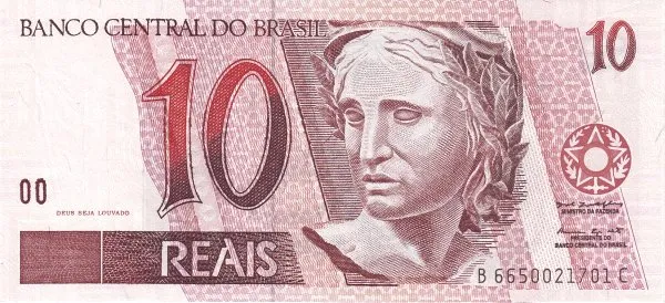 روی اسکناس 10 reais رئال برزیل