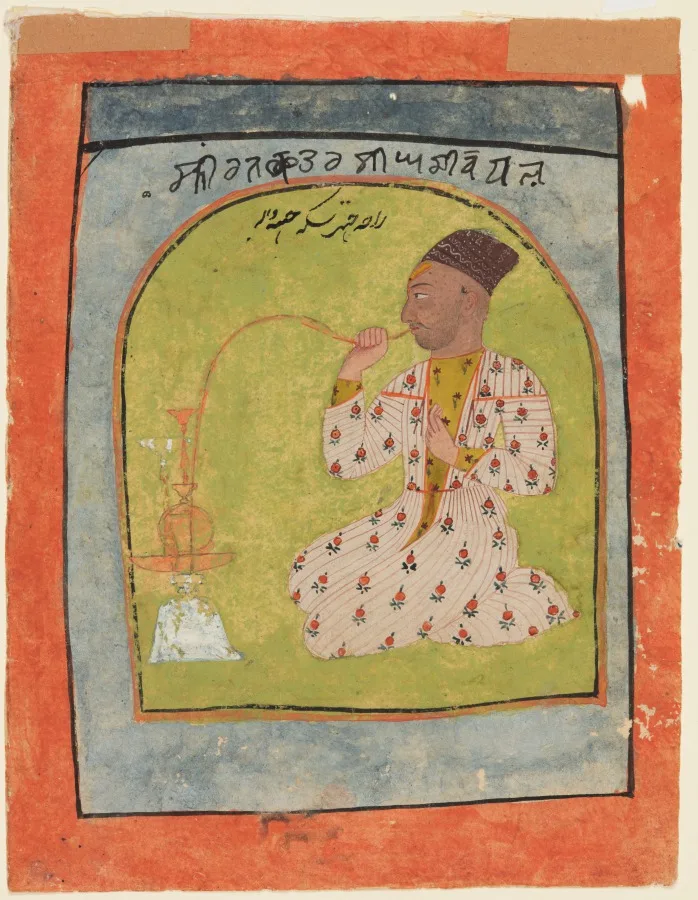 Posthumous portrait of Raja Chhatar Singh of Chamba smoking a hookah — تصویر رکورد موزهٔ هنر کلیولند (دسترسی آزاد)