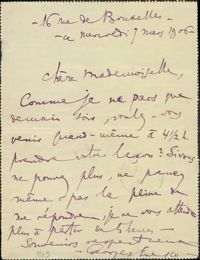 Carte poștală adresată de George Enescu elevei sale, Phyra Catargi — تصویر رکورد یوروپیانا