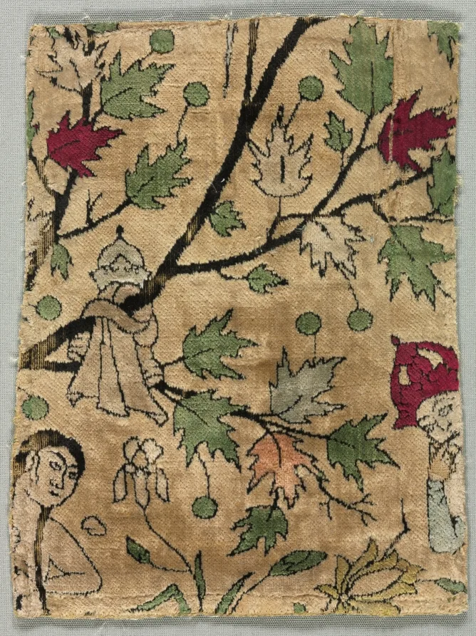Velvet Fragment, Khusrau Sees Shirin Bathing — تصویر رکورد موزهٔ هنر کلیولند (دسترسی آزاد)
