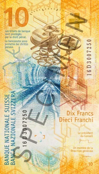 پشت اسکناس 10 francs فرانک سوئیس