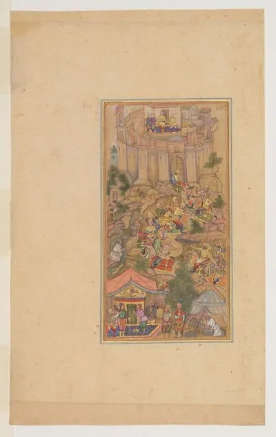 Bahadur Khan attempts to seize Qandahar, from the History of Akbar (Akbarnama), by Abu’l-Fazl — تصویر رکورد یوروپیانا