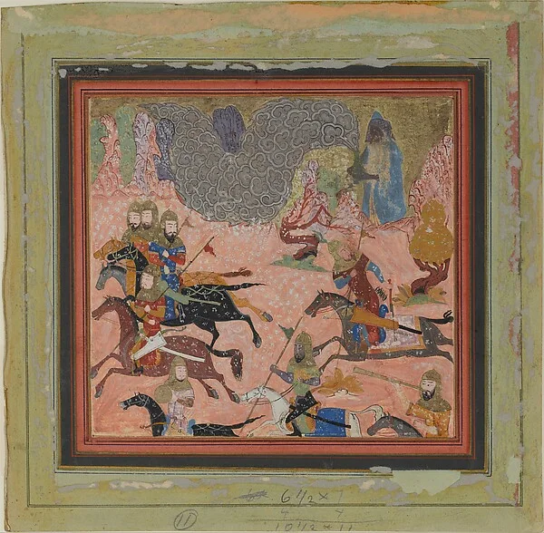 "Bazur, the Magician, Raises up Darkness and a Storm", Folio from a Shahnama (Book of Kings) — تصویر رکورد موزهٔ متروپولیتن (دسترسی آزاد)