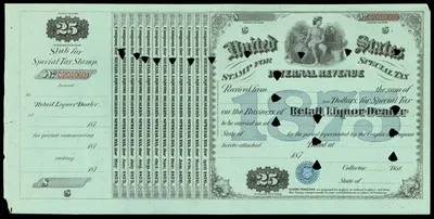 United States Internal Revenue stamp for special tax : received from ... the sum of ... dollars for special tax on the business of retail liquor dealer to be carried on at ... : May 1875 ... April 187 — تصویر رکورد یوروپیانا