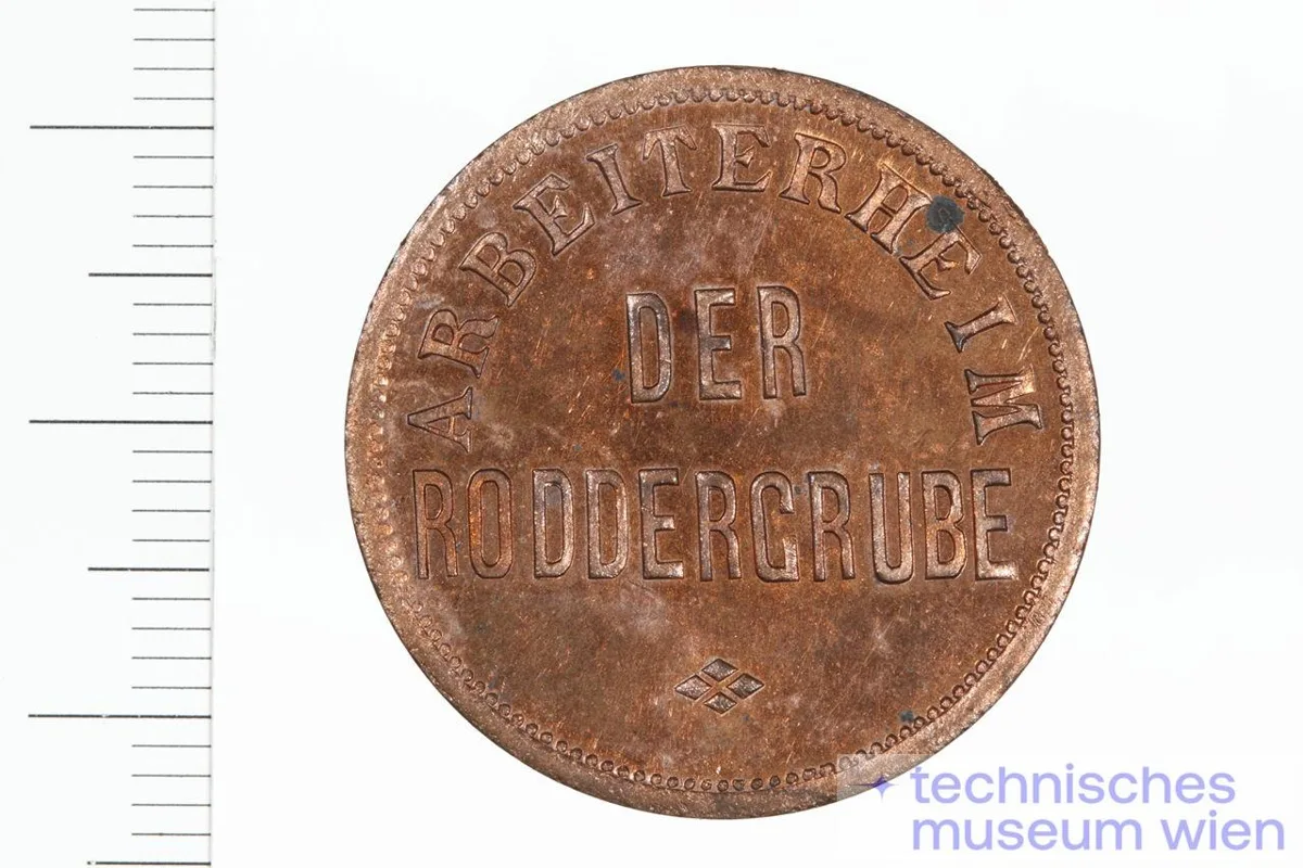 Wertmarke zu 50 (Pfennig?) des Arbeiterheims der Gewerkschaft Roddergrube — تصویر رکورد یوروپیانا