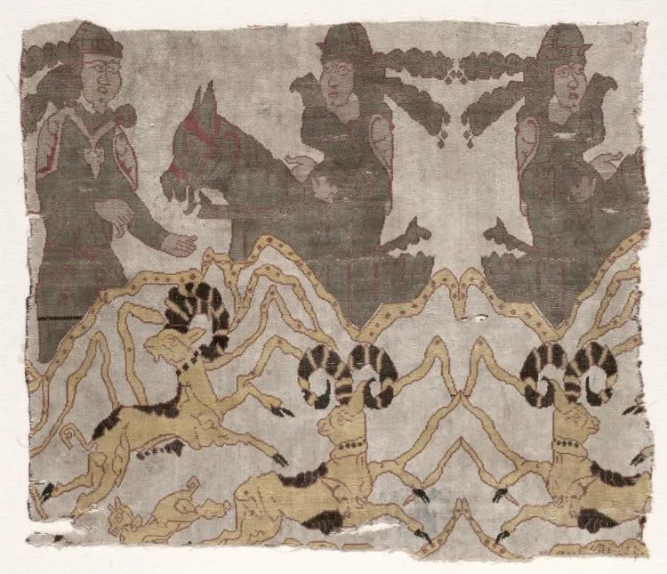Fragment with Landscape, Hunters, and Ibexes — تصویر رکورد موزهٔ هنر کلیولند (دسترسی آزاد)