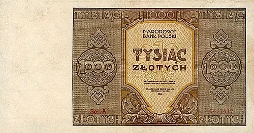 روی اسکناس — 1000 złotych لهستان