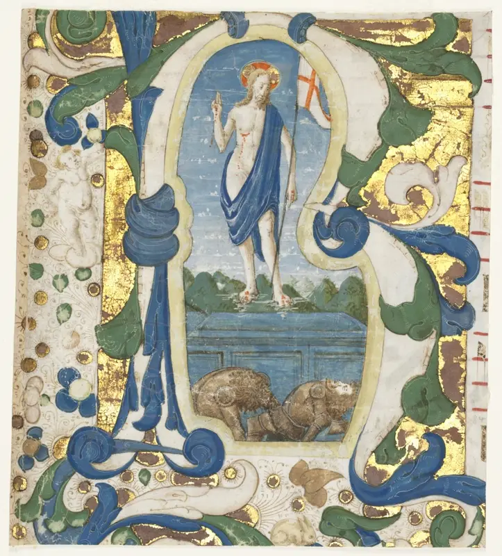 Historiated Initial (R) Excised from an Antiphonary: The Resurrection — تصویر رکورد موزهٔ هنر کلیولند (دسترسی آزاد)
