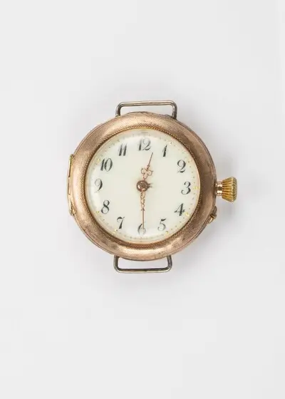 Armbanduhr, umgebaute Taschenuhr, wohl Schweiz, um 1900 — تصویر رکورد یوروپیانا — شمارهٔ رکورد 57216
