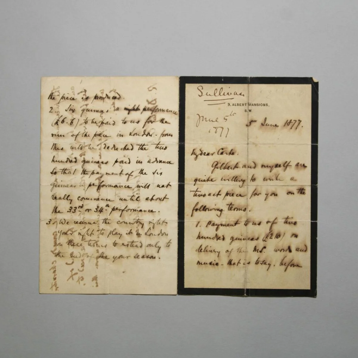 Letter from Arthur Sullivan to Richard D'Oyly Carte — تصویر رکورد موزهٔ ویکتوریا و آلبرت