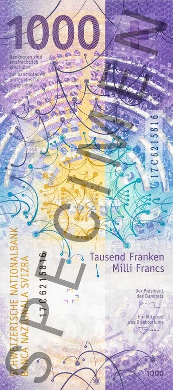 پشت اسکناس 1000 francs فرانک سوئیس
