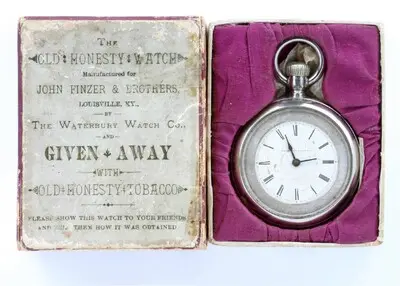 Taschenuhr mit Schachtel, Waterbury Watch Co., Waterbury, USA, um 1882. — تصویر رکورد یوروپیانا