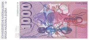 پشت اسکناس 1000 francs فرانک سوئیس