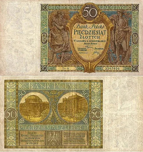 روی اسکناس — 50 złotych لهستان