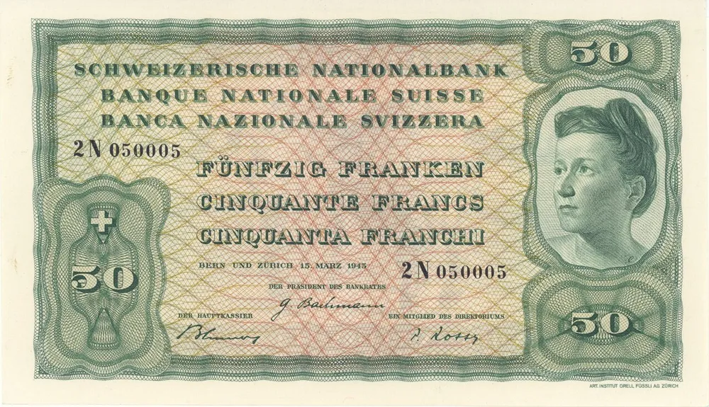 روی اسکناس 50 francs فرانک سوئیس