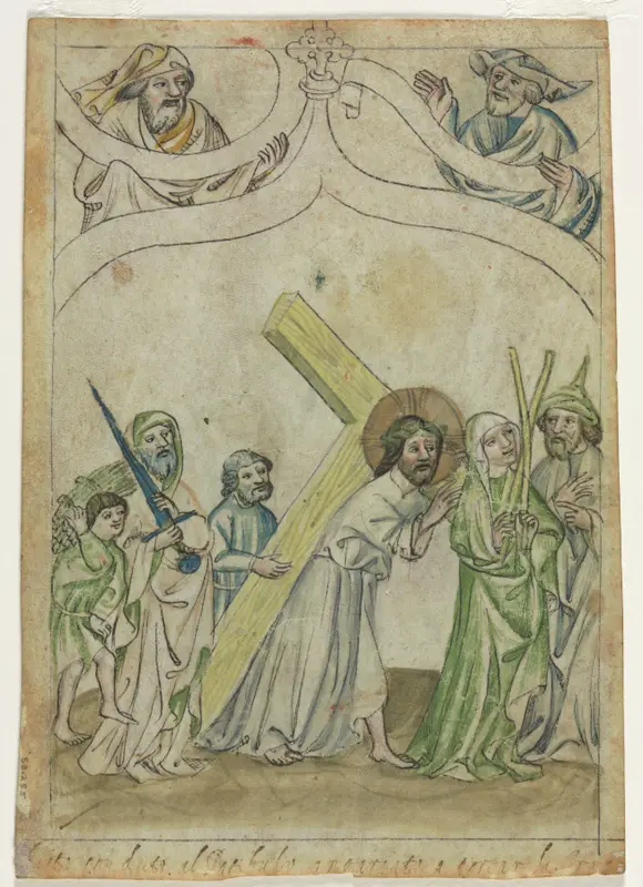 Single Leaf from a "Biblia Pauperum": Christ Carrying the Cross (verso) — تصویر رکورد موزهٔ هنر کلیولند (دسترسی آزاد)
