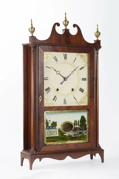 Tischuhr, Pillar and Scroll Clock, Eli Terry und Sons, Plymouth CT (USA), um 1830 — تصویر رکورد یوروپیانا