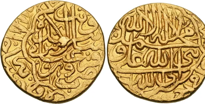 روی و پشت «۱ مثقال — شاه عباس یکم صفوی، ۱۵۸۹–۱۵۹۰ م» — عکس رکورد کاتالوگ نومیستا